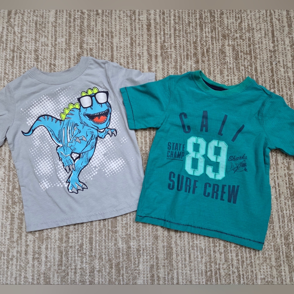 GAP Factory Dark Green Cali Surf Shirt & Healthtex Gray Dinosaur Shirt